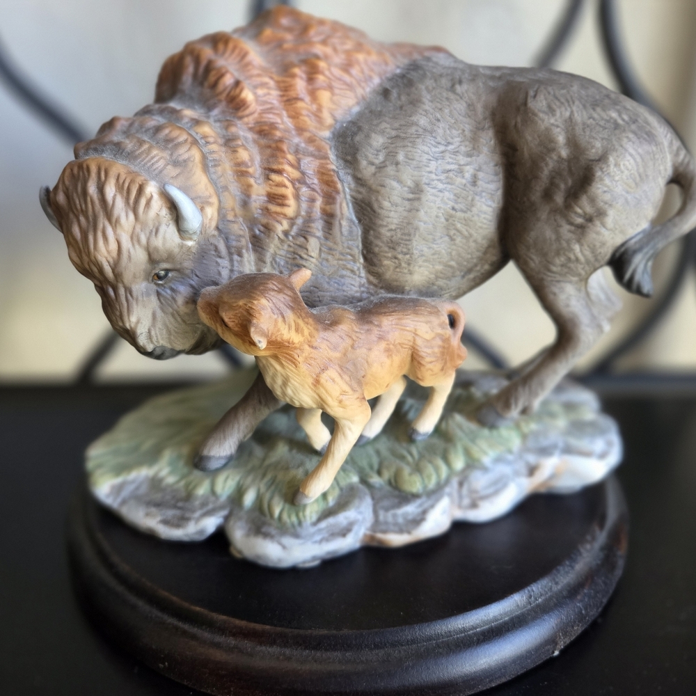 Homco Collectible Endangere SpeciesHand-Painted Bison and Calf Sculpture
